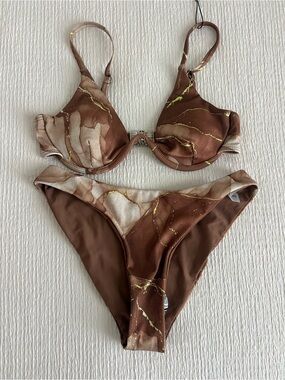 [ZAFUL] Brown Marble-Print Underwire Bikini Set
